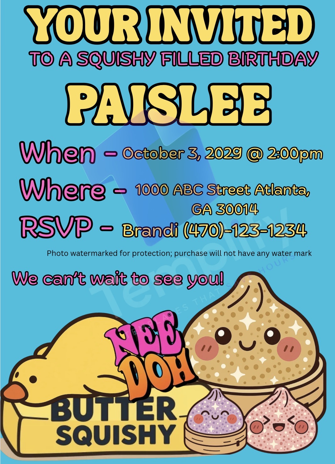 Squishy Birthday invite
