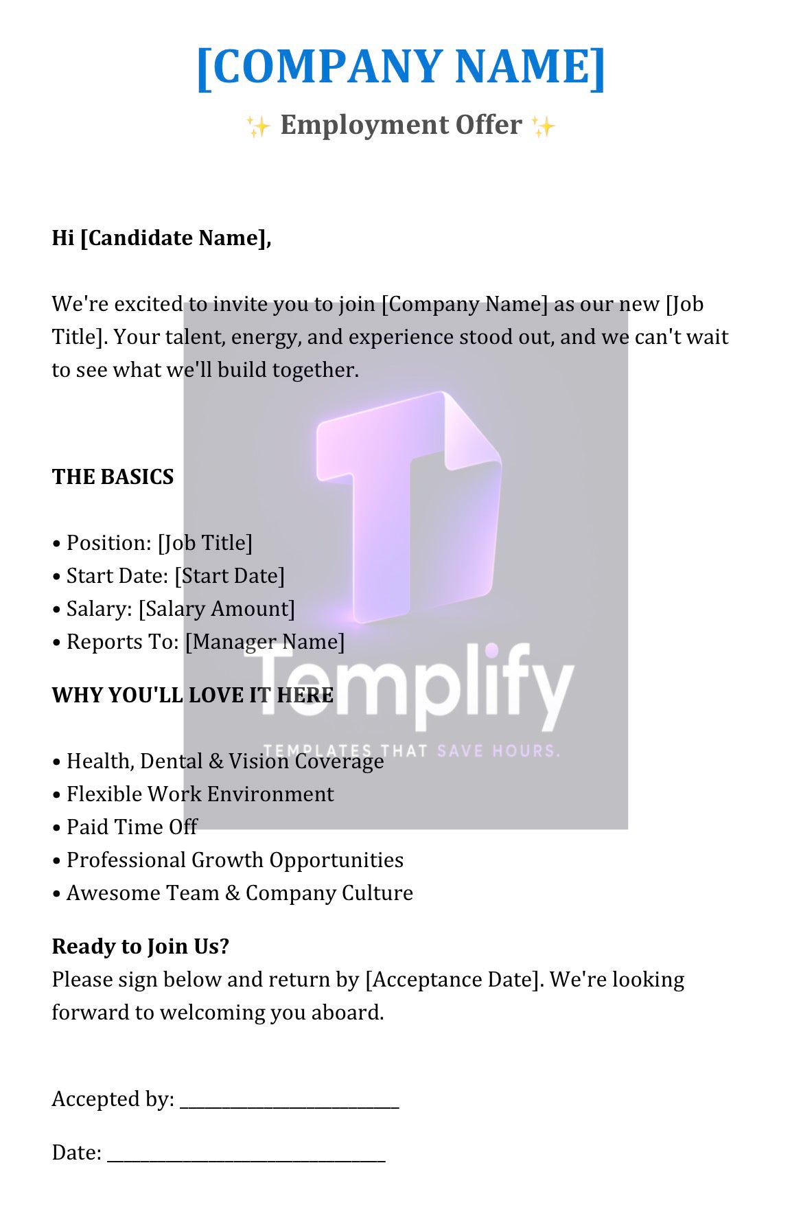 Employment Offer Template